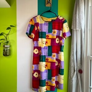 Colorful 90’s Floral Patchwork Mini Dress